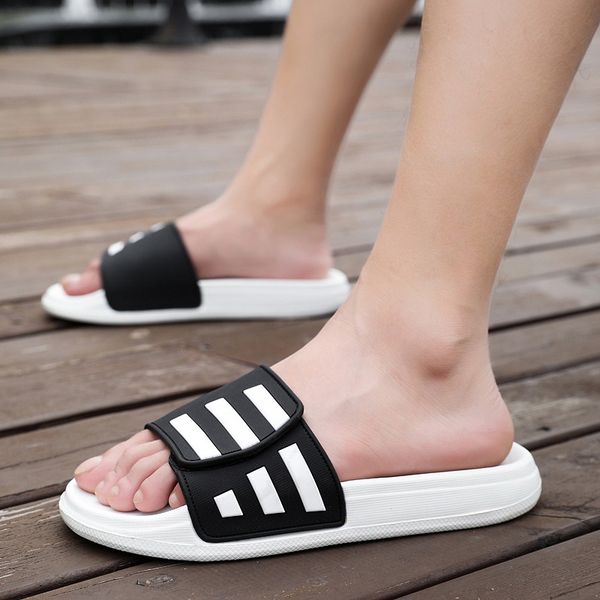 

summer couples fashion slipper indoor household a- line sandals women's summer anti-slip soft-sole bathroom slippers men's, Black