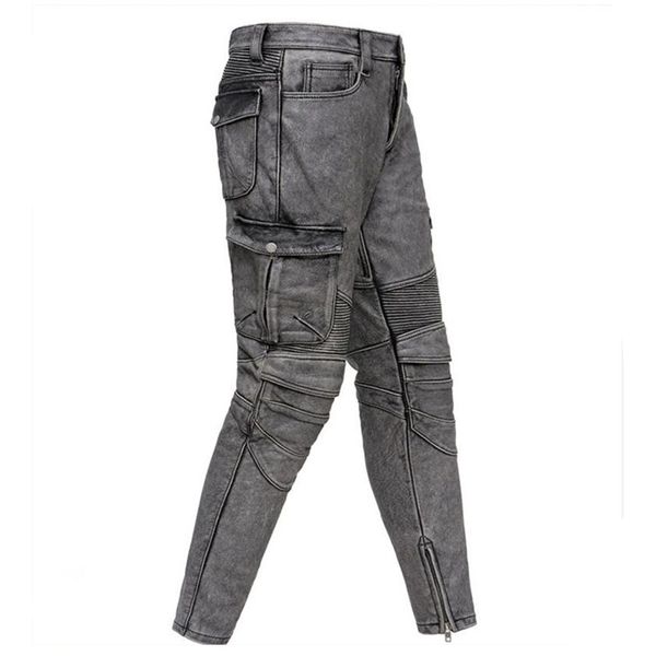 

2020 vintage grey men american style motorcycle leather trousers plus size xxxxl genuine thick cowhide winter biker's pants, Black