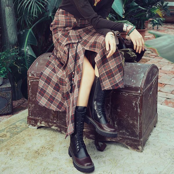 

aporia.as новая весна осень женщины новизна личность vintage plaid кисточкой асимметричный длинные woven бюст юбка, Black