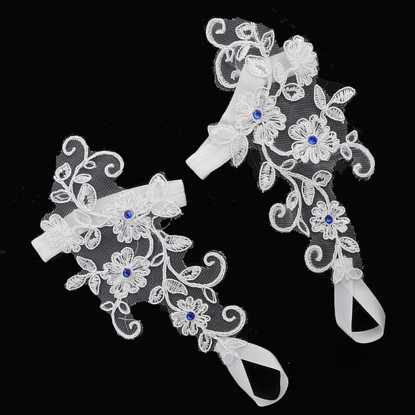 

1 pair of lace flower bridal anklets barefoot sandals beach foot chain, White
