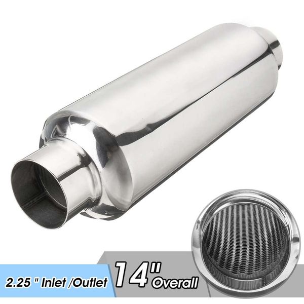 

universal car exhaust muffler resonator 2.25" inlet/outlet exhaust tip pipe tube stainless steel