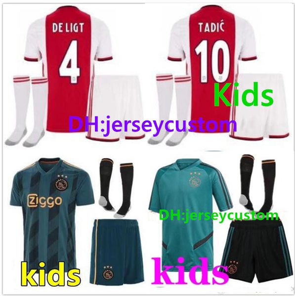 

new 2019 2020 ajax fc soccer jerseys home kids kits 19/20 customized neres tadic de ligt ziyech van beek nouri ajax football shirt, Black;yellow