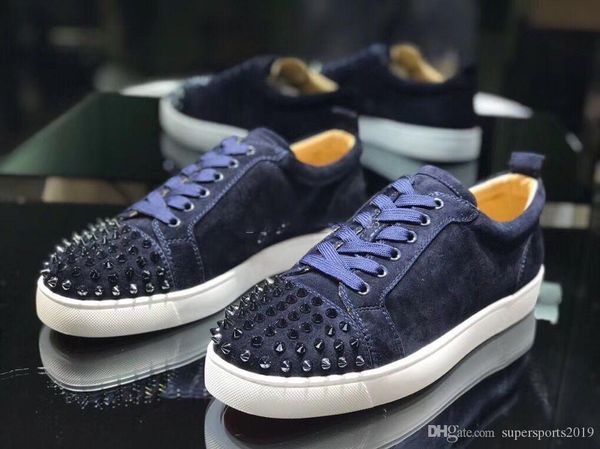 

navy blue suede orlato spikes sneakers red bottom men shoes sneakers junior spiked marine ,luxury designers couple size low trainers, Black