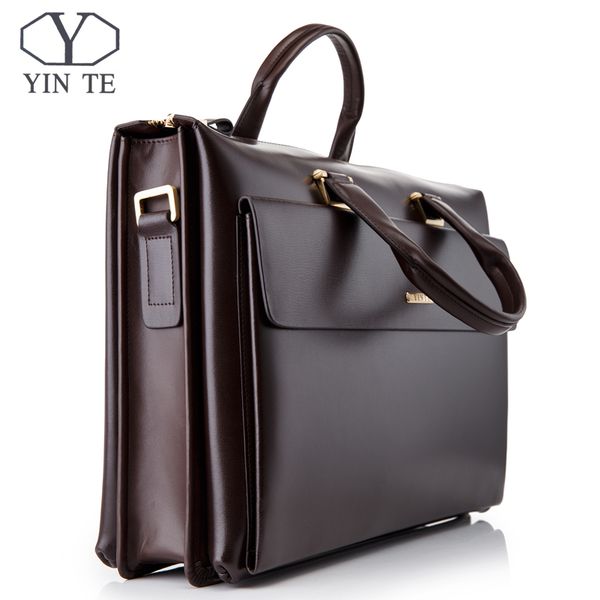 

yinte business men's briefcase leather 14 inch lapbag messenger large capacity men's totes portfolio t8182-3