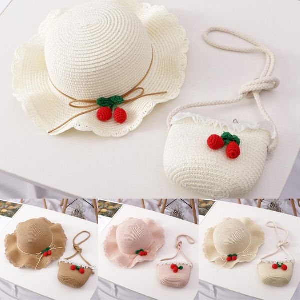 

girls 2-8 age straw hat tourism sun hat flower children sun and bag set, Yellow