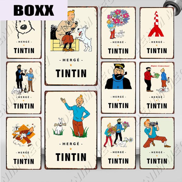 

new arrival tintin cartoon vintage metal poster herge tintin shabby chic metal sign art kids room decor gift wall stickers wy108