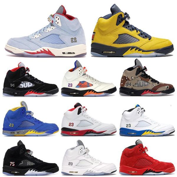 

ale basketball shoes 5s for mens ice blue laney blue michigan red suede white fire red black mens sports trainers sneakers size 7-13