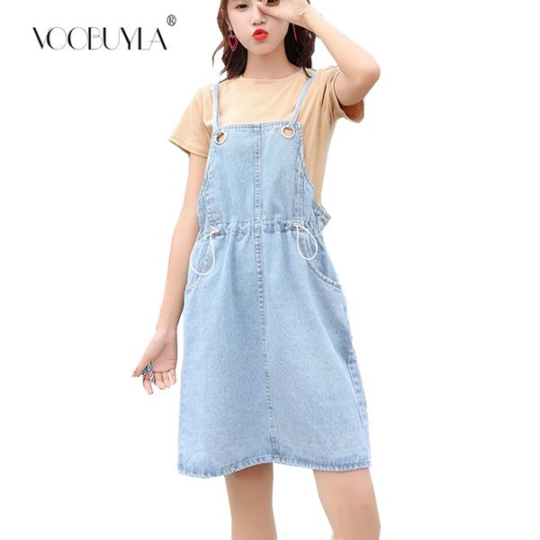 

voobuyla 2019 summer women slip jeans club dress vintage jean sundress spaghetti strap dress female solid denim party mini, Black;gray