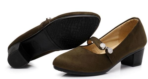 

2019 women's shoes in spring and autumn with new style middle heel coarse heel pointed end @2103, Black