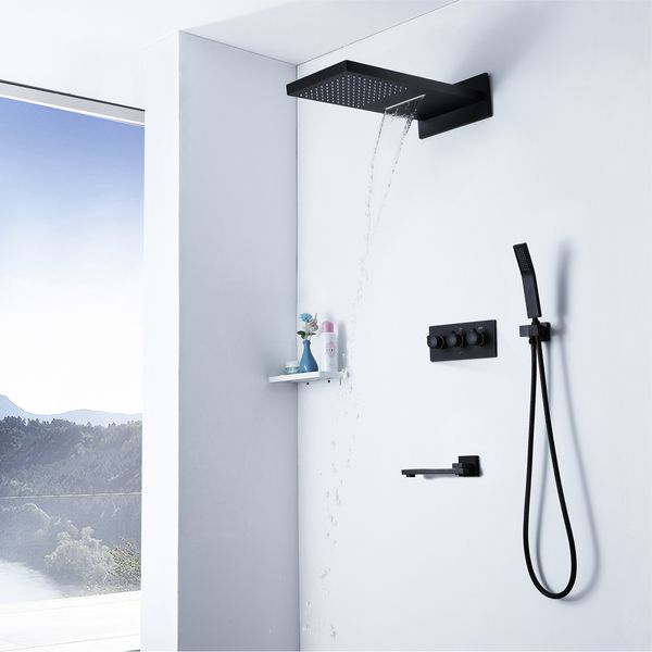 

wall mounted 3 functions showerheads rainfall waterfall and cold shower faucets set for bathroom accessories