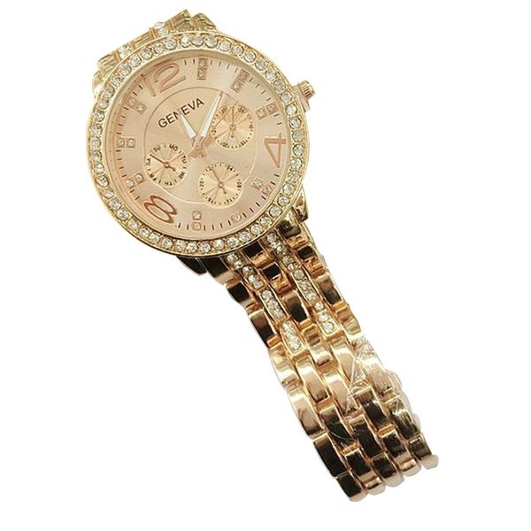 

women's watch three-eye alloy watch gold fashionable casual business round dial watches for female gift hot, Slivery;brown