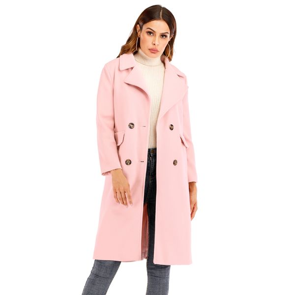 

woolen oat female 2019 autumn and winter new casual women's suit collar double-breasted long-sleeved long woolen coat, Black