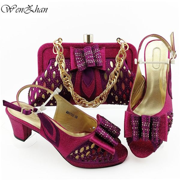 

unique style magenta african shoes and bag set italian shoes and bags to match for women 38-43 wenzhan b911, Black