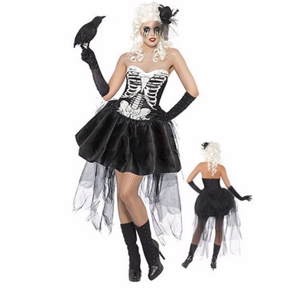 

women halloween vampire costume zombie ghost bride cosplay fancy dress lace mini tutu dress skeleton size m xxxl, Black;red