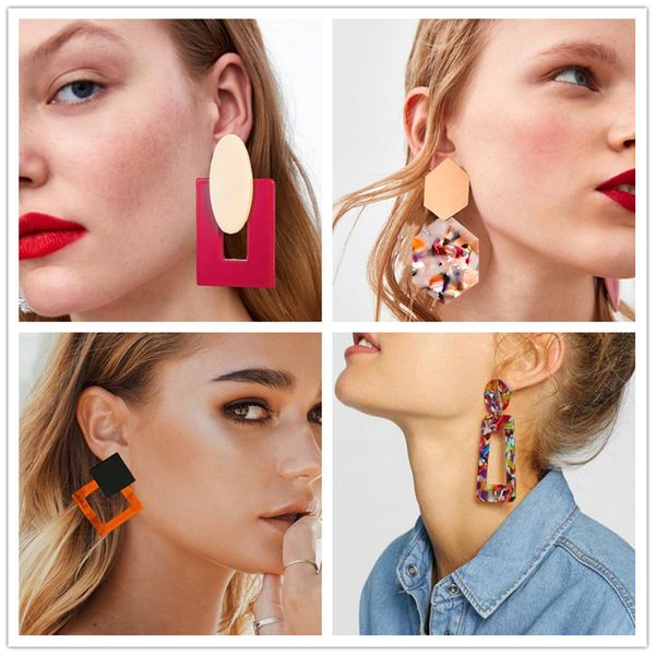 

acrylic earrings 2019 big statement earrings for women resin round square geometric drop dangle bohemian jewelry gift, Silver