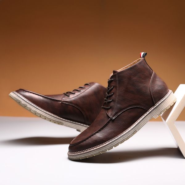 

cimim brand men fashion high help shoes large size comfortable casual ankle boots new luxury office leather boots men, Black