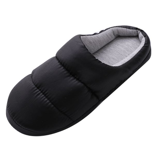 

winter men cotton home slippers waterproof warm plush indoor slipper men keep warm soft bottom shoes anti-slip light slipper, Black