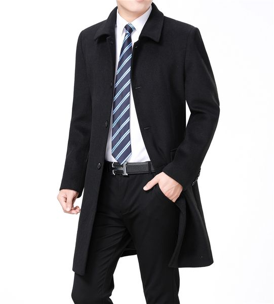 

2019 new winter woolen coat men leisure long sections woolen coats mens pure color casual fashion jackets / casual men overcoat, Black