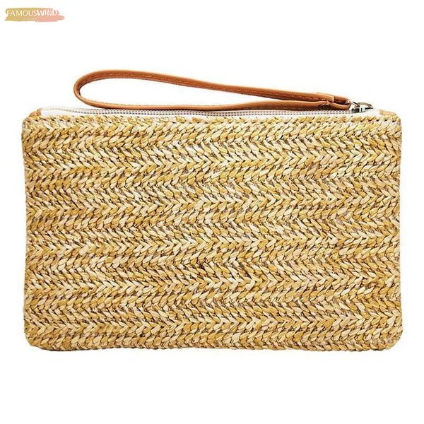 

beach straw hand woven weaving clutch bag casual fashion women wallet summer beach hand bags mobile phone pocket purse