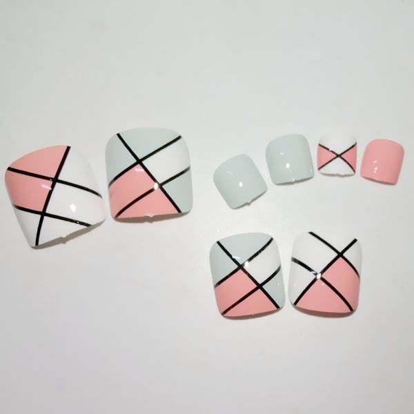 

mixed colors fake toe nails pink grey artificial false toenail fashion lady short nail for foot nail art manicure tool t042, Red;gold