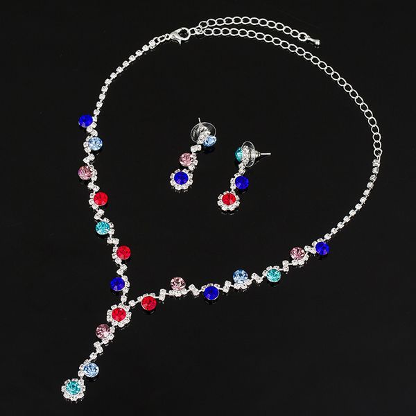 

diamond senior rhinestone necklace earrings suit woman fund three-colour, Black