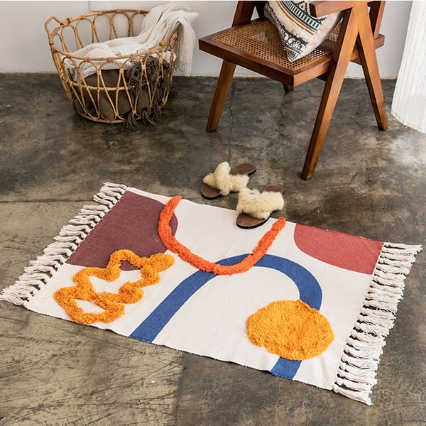 

cotton rug modern nordic geometric area carpet home tapetes living room decoration floor mat door mats rugs l decor 60x90cm