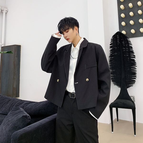 

men short style suit jacket loose casual male vintage fashion hip hop japan streetwear gothic blazer suit coat outerwear, White;black