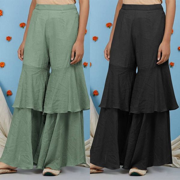 

elegant office palazzo women casual high waist long trouser celmia fashion wide leg pants loose ruffles pantalon femme plus size, Black;white