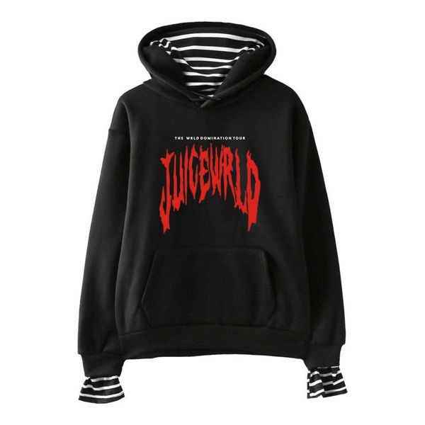 

juice wrld mens hoodies designer fake two hip hop casual letter printed loose long sleeved hooded pullover sweatshirts fashion mens hoodies, Black