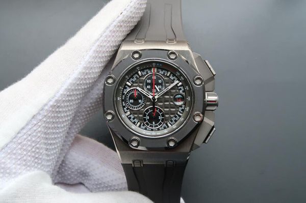 

factory supplier 44mm wristwatch mens watch black quartz chronograph movement satch black dial, Slivery;brown