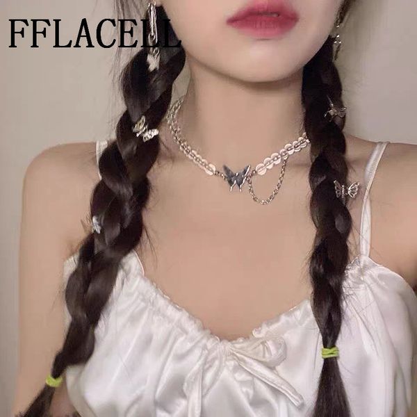 

fflacell transparent beading choker personality elegant sweet butterfly short chain necklaces for women girls party jewelry gift, Silver
