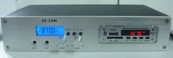 

1.5w/15w fm stereo transmitter support bluetooth mp3 usb sd only host st-15m