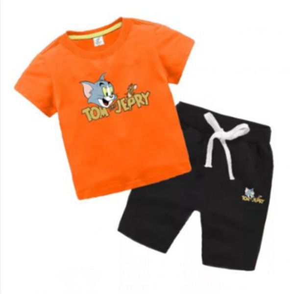 

children's wear boy 2020 summer new t-shirt and shorts set cartoon printing small and medium-sized children's clothes two-piece se, White