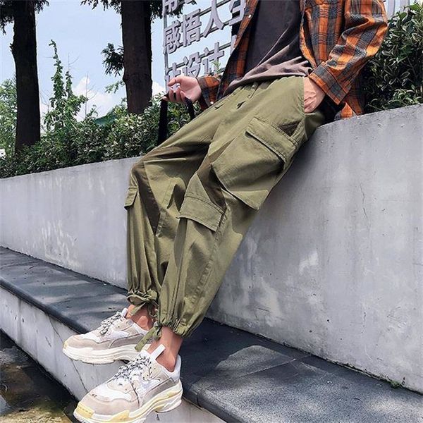 

mens 2019 new youth brand jogger side pockets trousers streetwear hip hop casual loose new fashion style autumn male pants, Black