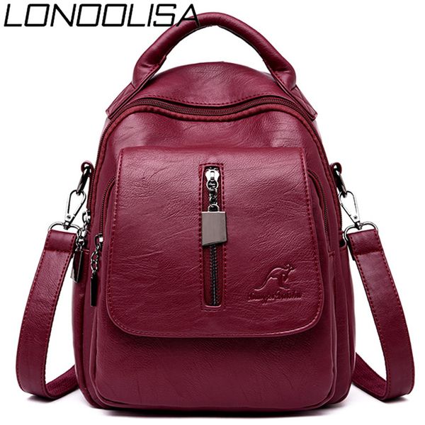 

3-in-1 soft leather women backpack casual solid school bags for teenage girls travel backpack ladies bagpack mochila feminina