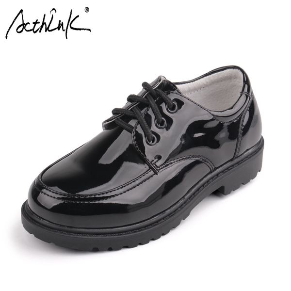 

acthink new boys formal leather wedding shoes england style kids performance shoes gentle school boys patent leather dress, Black;grey