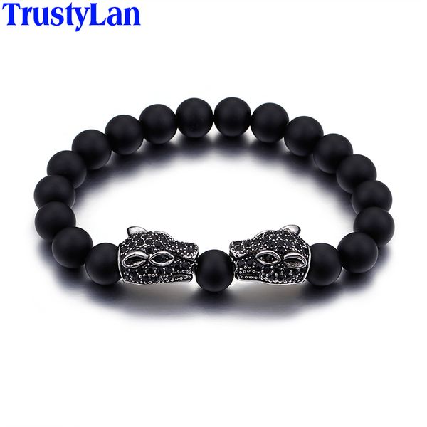 

trustylan fashion vintage black stones bracelet men punk rock solid 316l stainless steel with 10mm beads mens bracelets wrist