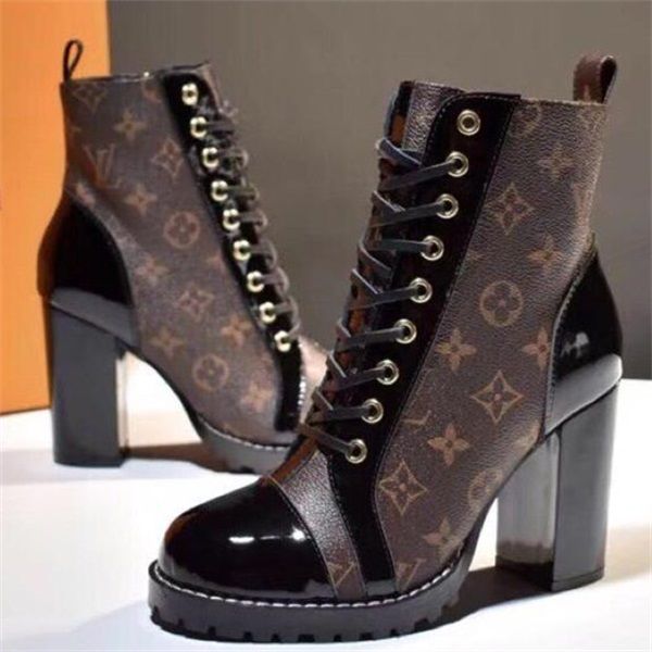 

Star trail ankle boot women 039 round toe la e up de igner hoe ladie leather combat bootie rough women heel boot fa hion martin boo