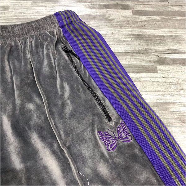 

streetwear awge иглы sweatpants бабочки вышивки velvet ленты ag полосатый иглы брюки лучшее качество awge бегуны sweatpants, Black