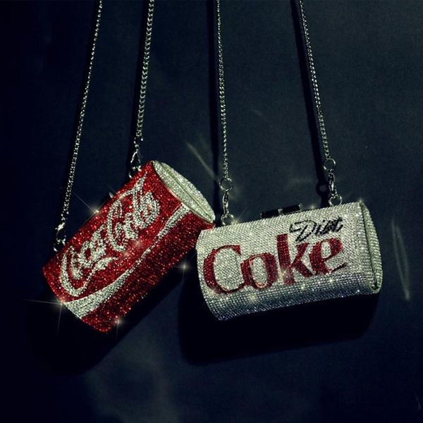 

creative cans diamonds women shoulder bags designer cola can shape chains female crossbody bags chic ladies evening clutch purse