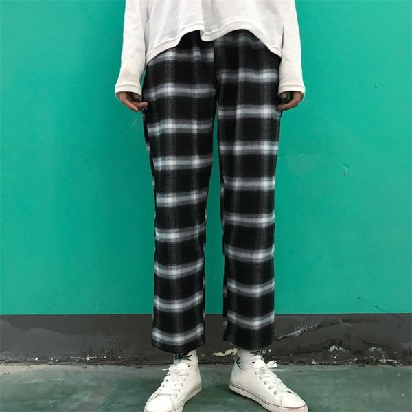 

japanese casual men pants loose baggy red male pants plaid joggers erkek harem pantolon hip hop fashion street style japan, Black