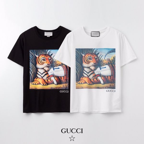 

summer men's and women's t-shirt brand designer t-shirt tiger print breathable designer short sleeve men's shirt bite brand t, White