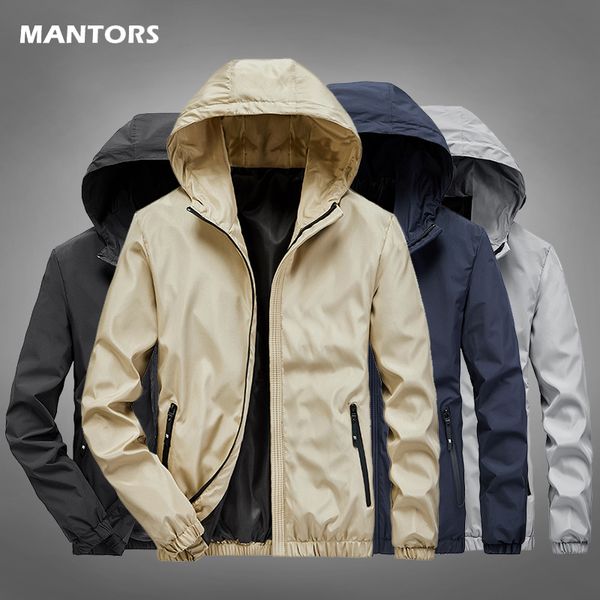

new hooded jacket men 2020 jackets spring autumn thin casual coats slim fit men's jacket streetwear solid windbreaker outerwear, Black;brown