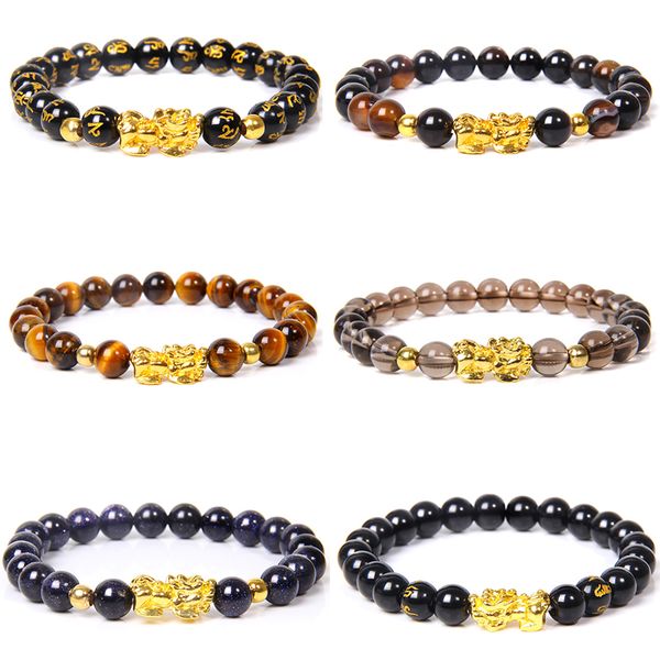 

gold pixiu charm bracelet men tiger eye bracelets for women jewelry natural chakra stone beads bangle wealth healthy pulsera, Black
