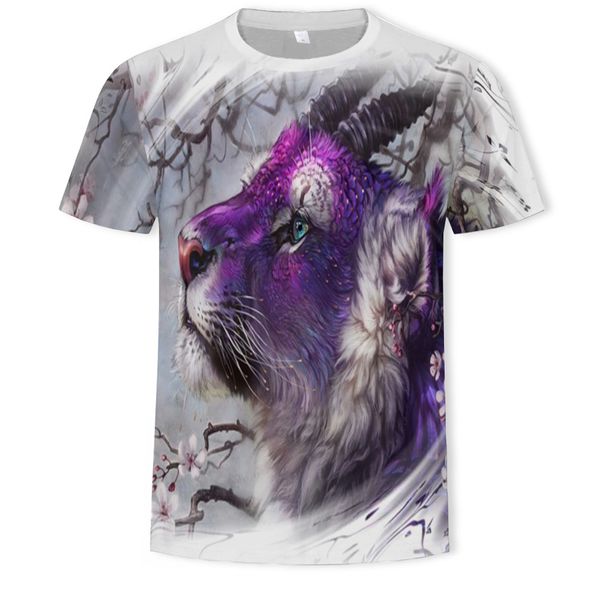 

mens designer purple tiger animal 3d digital printed short sleeve t, White;black