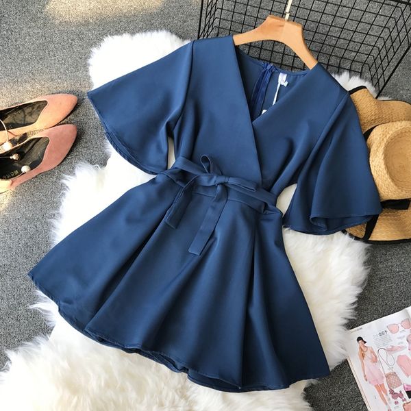 

bodysuit women summer short sleeve v-neck slim playsuits femme 2019 new girls casual beach overalls body jumpsuits mujer, Black;white