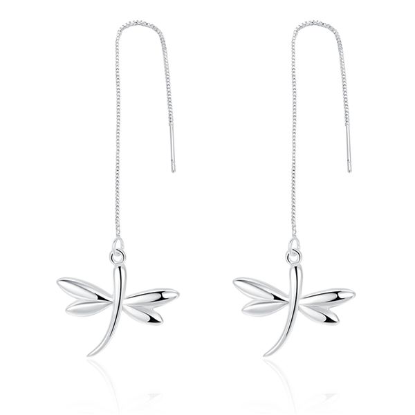 

plated sterling silver delicate dragonfly pendant earrings dase900 size 12x2.3cm;new women's 925 silver plate dangle jewelry earrings