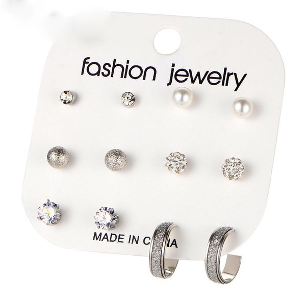 

concise earrings suit 6 paper set originality matting xiangba pull rhinestone ear nail suit, Golden;silver