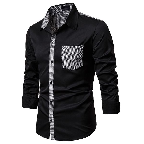 

kancoold 2019 men's patchwork button slim fit turn-down collar long sleeve shirt brand men clothing soft blouse shirt nov14, White;black