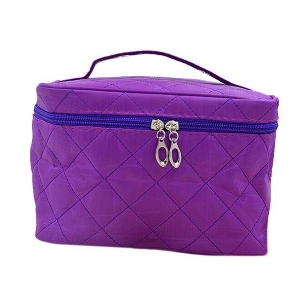 

new zipper cosmetic storage make up bag handle train case purse-m purple